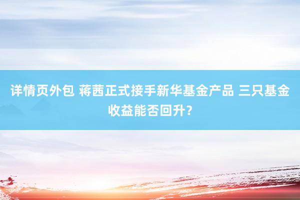 详情页外包 蒋茜正式接手新华基金产品 三只基金收益能否回升？