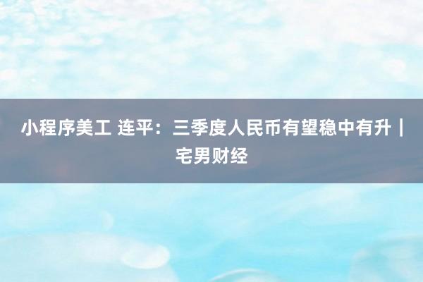 小程序美工 连平：三季度人民币有望稳中有升｜宅男财经